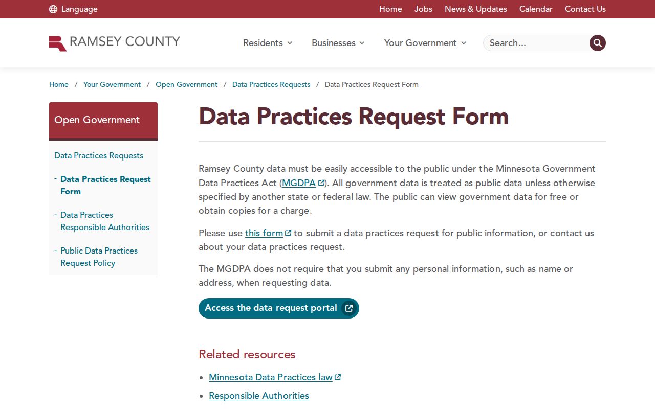 St. Paul residents directory Ramsey County public data request form