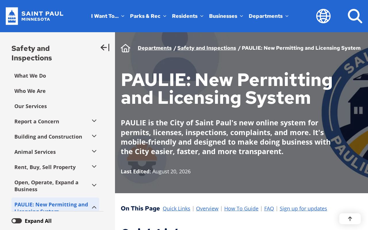 St. Paul street directory PAULIE property and permit records portal